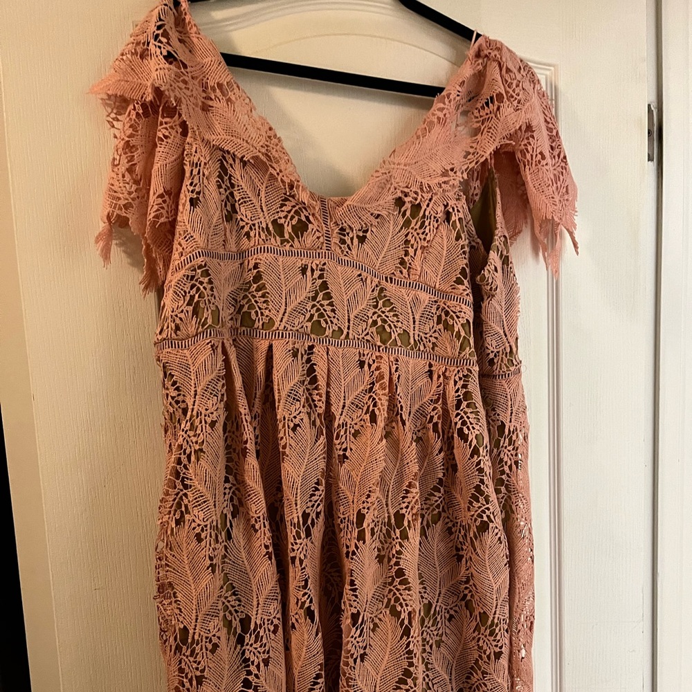 Motherhood Maternity Pink Lace Overlay Zipper Back Dress - Size Large